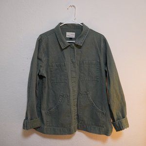 (L) Long Sleeve Utility Green Button Up